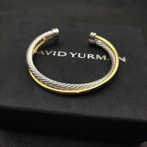 David Yurman 925 Silver & 18K Gold 3+5mm Cross Rope Bracelet for Wrist 16-20cm